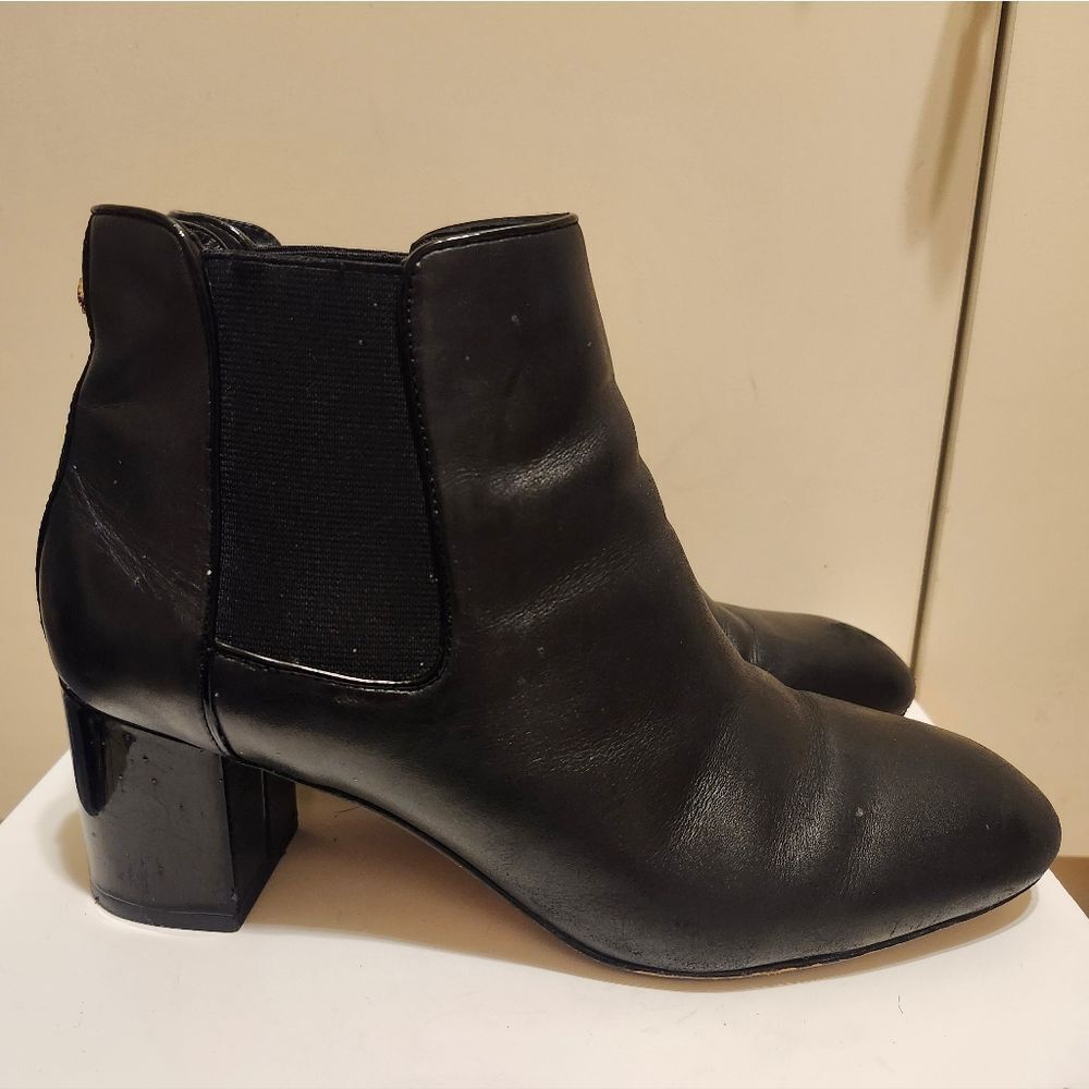 Kate Spade New York Black Leather Pull-On Block Heel Ankle Boots Sz.9.5 Ret $325